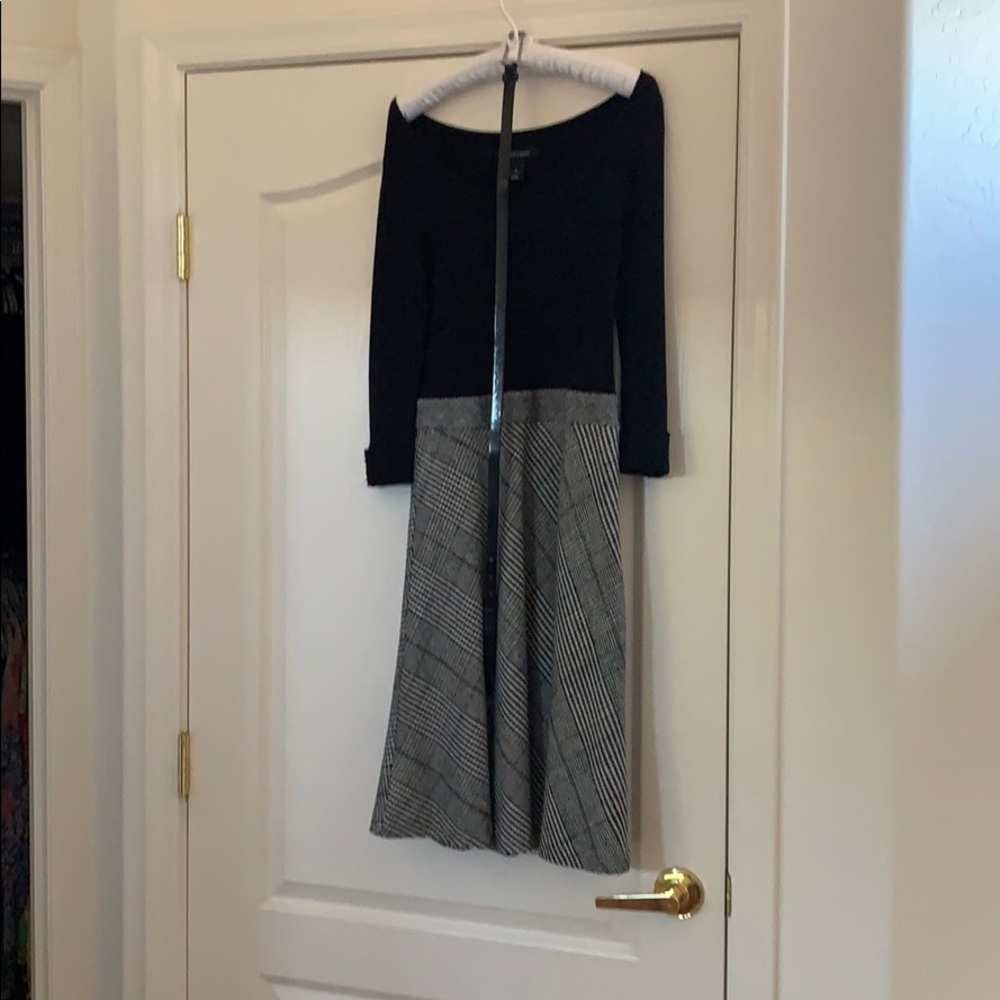 Black and white fit and flare dress